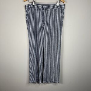 Old Navy Women's Wide Leg Linen Blend Blue Stripe Pants Size L Preppy Minimalist